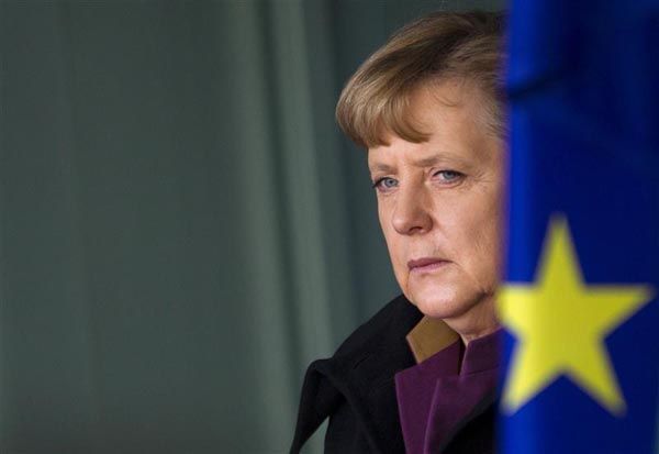 German Chancellor Merkel waits for arrival of Bulgarian Prime Minister Borissov at Chancellery in Berlin