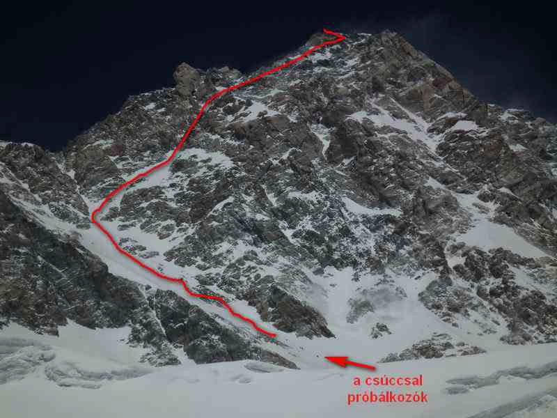 A magyar hegymászók útvonala a csúcsra.