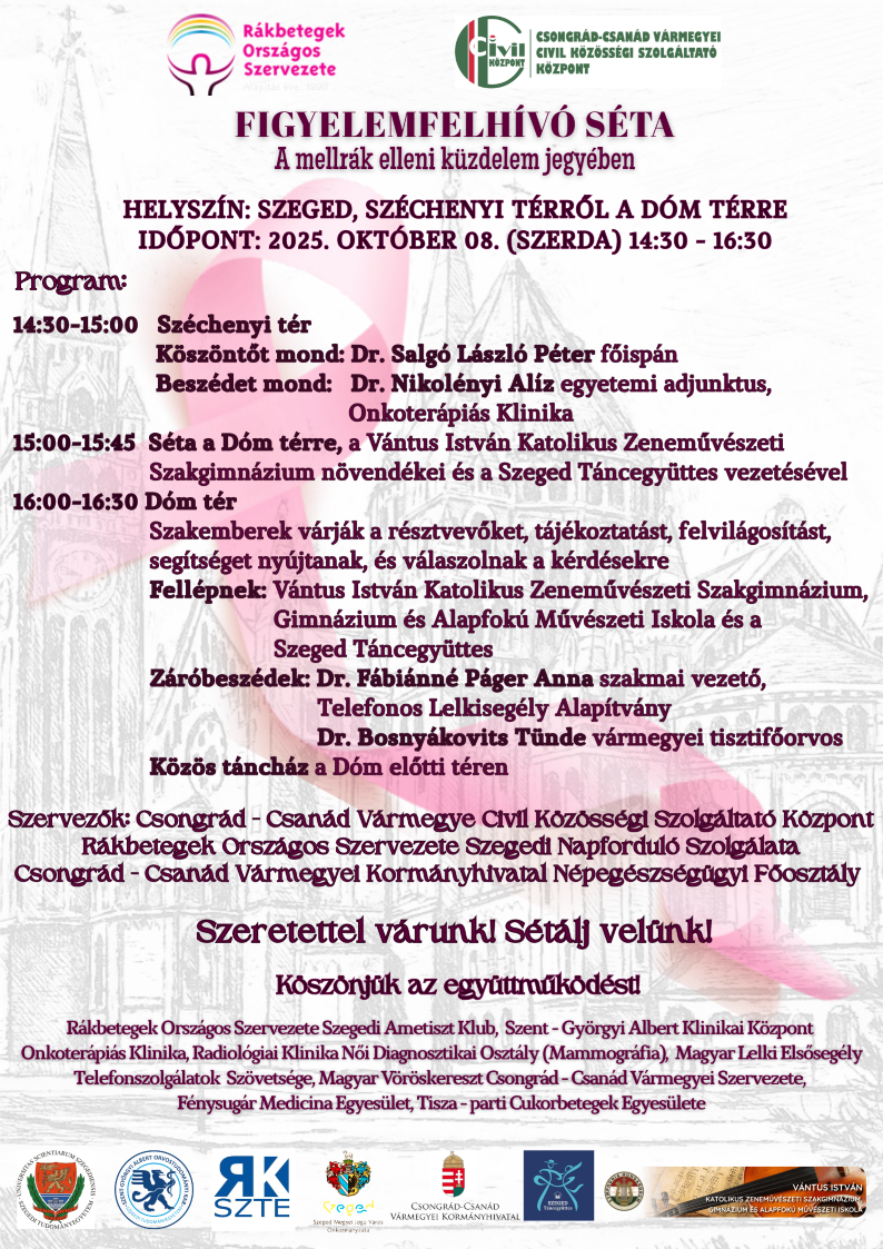 A szerdai jótékonysági séta részletes programja.