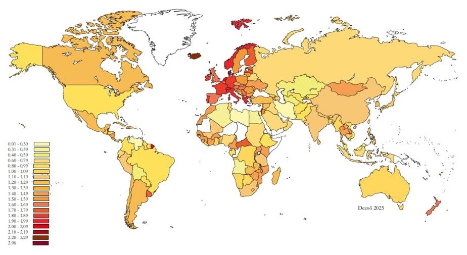 Benzinárak 2025 januárjában (USD/liter). (Fotó: Századvég)