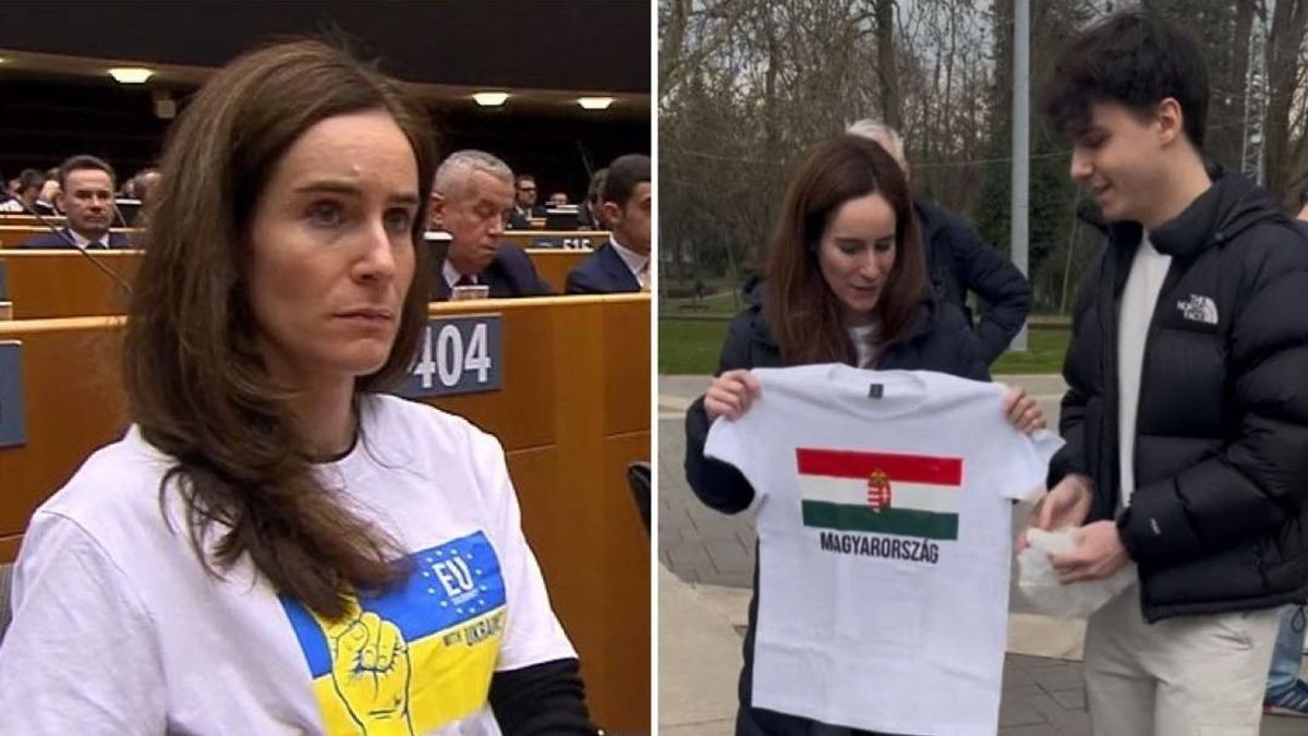 Dávid Dóra ukrán pólóban tapsolt az EP-ben, magyar zászlós pólót kapott ajándékba. Nem is tudott mit kezdeni vele (Forrás: Facebook)