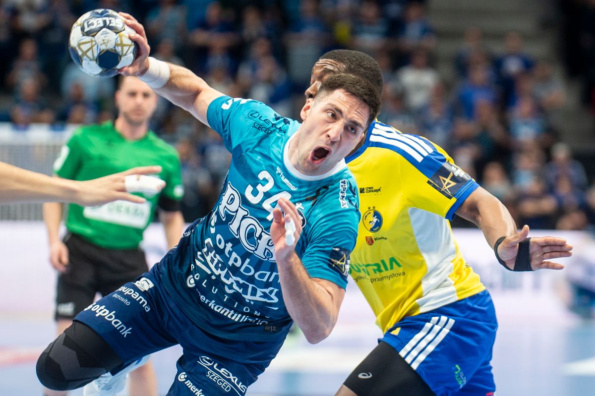 Rendkívül kiélzett harcot hozott a Pick Szeged-Kielce BL-nyolcaddöntő első mérkőzése. (Fotó: Ujvári Sándor/MTI)