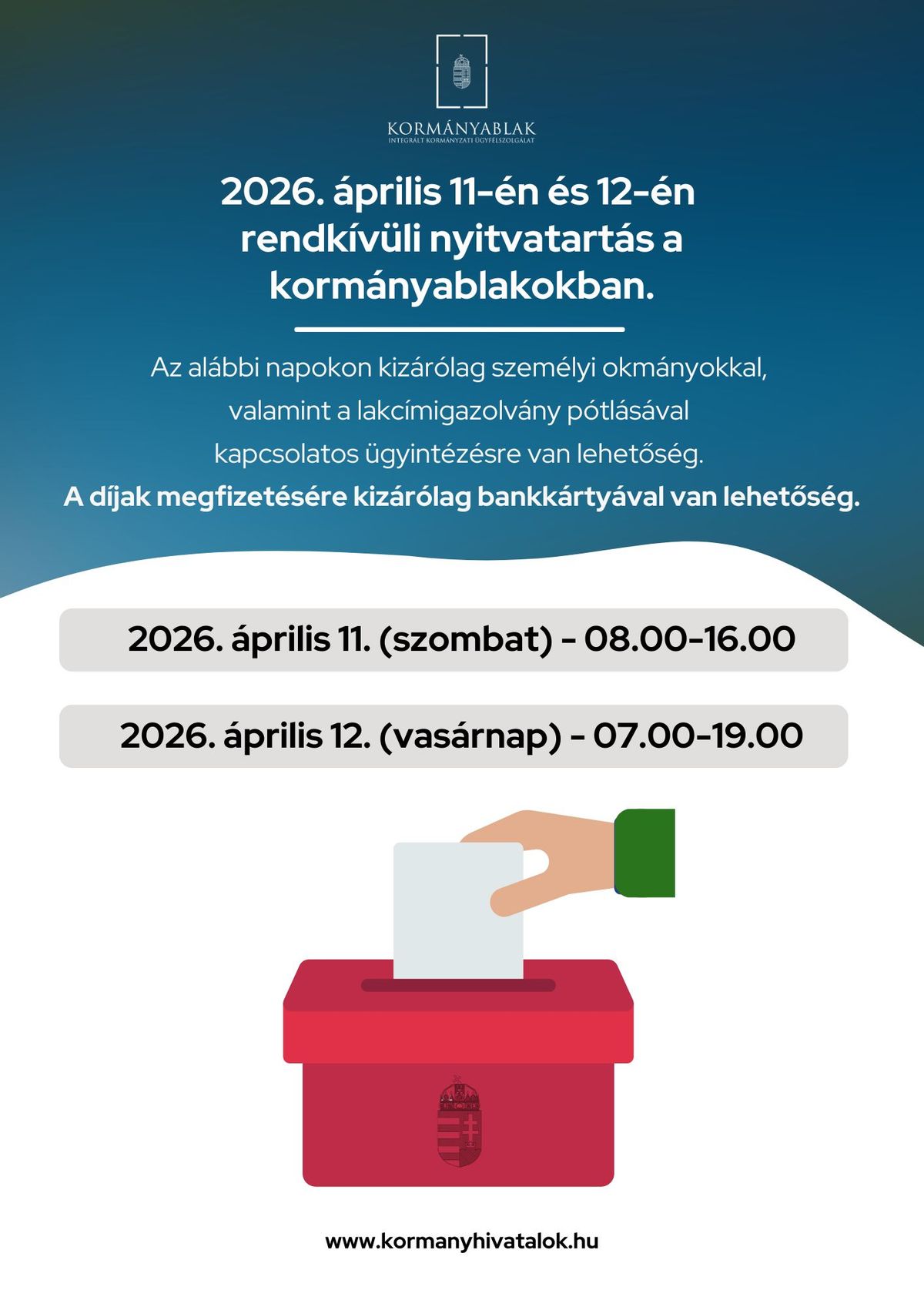A kormányhivatal a választás előtti napokban is biztosítja az ügyintézés lehetőségét, hogy minden választópolgár élhessen jogával