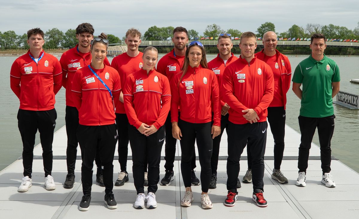A Szegedi Vízisport Egyesület versenyzői, akik a Maty-éri kajak-kenu világkupán szerepelnek. (Fotó: Török János) 